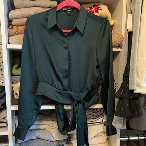 Express Dark Green Tie-Waist Blouse